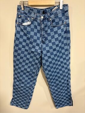 WomanCheckerboard Blue Denim Jeans